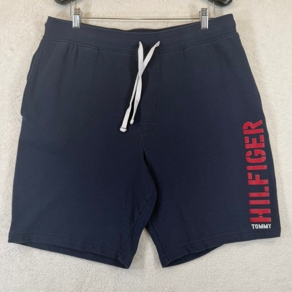Tommy Hilfiger Mens Navy Blue Sleep Shorts Logo Graphic Lounge Knit Large